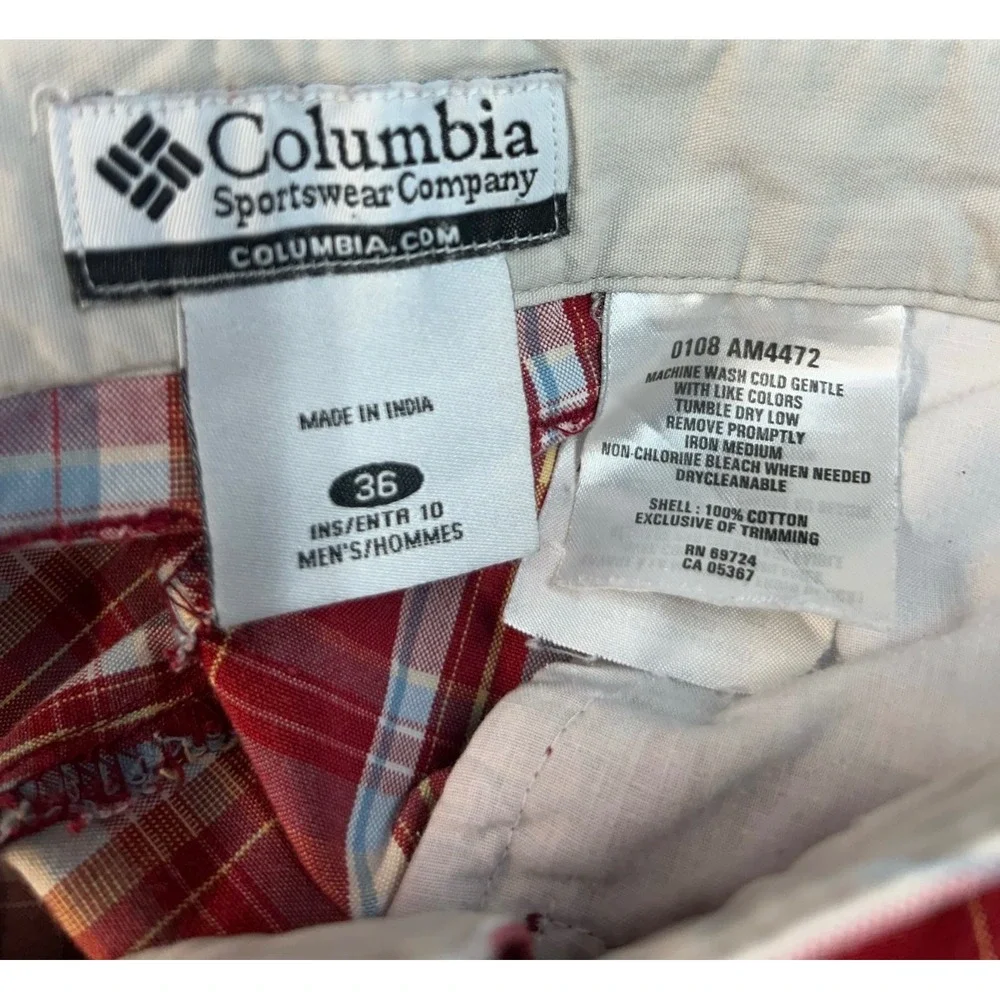 Columbia Sportswear Mens Plaid Shorts Size 36 Red Blue‎ Casual Outdoor *flaw